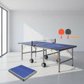 Mesa de ping-pong plegable azul de 152,4×66,04×66,04 cm con 6 patas metálicas estables, plegable para ahorrar espacio, con 10,16 cm de grosor, incluye Set de Pádel, 2 Palas y 3 Pelotas, Patas Antideslizantes, para Interio