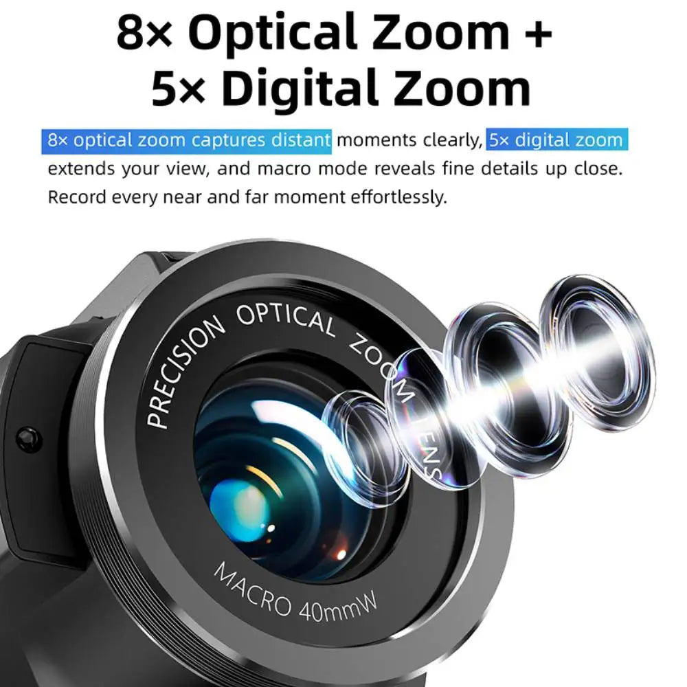 Cámara de Video 8K para Vlogging con Función Picture-in-Picture, WiFi, Zoom Óptico 8X, Visión Nocturna IR, Cámara DV Portátil