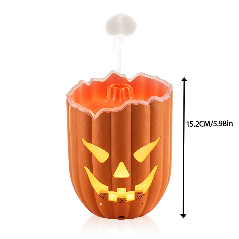 Humidificador con forma de calabaza de Halloween, difusor de aceites esenciales con aroma a medusa y función de nebulización, con control remoto y luz nocturna LED de 7 colores.