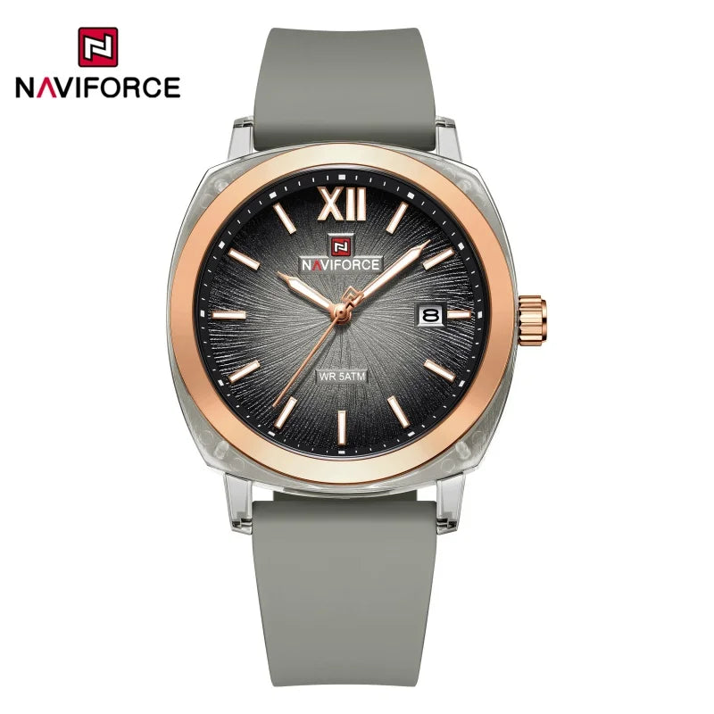 Reloj de cuarzo sencillo para mujer NAVIFORCE, reloj de pulsera informal para dama, con calendario, manecillas luminosas, correa de silicona y resistente al agua 5ATM