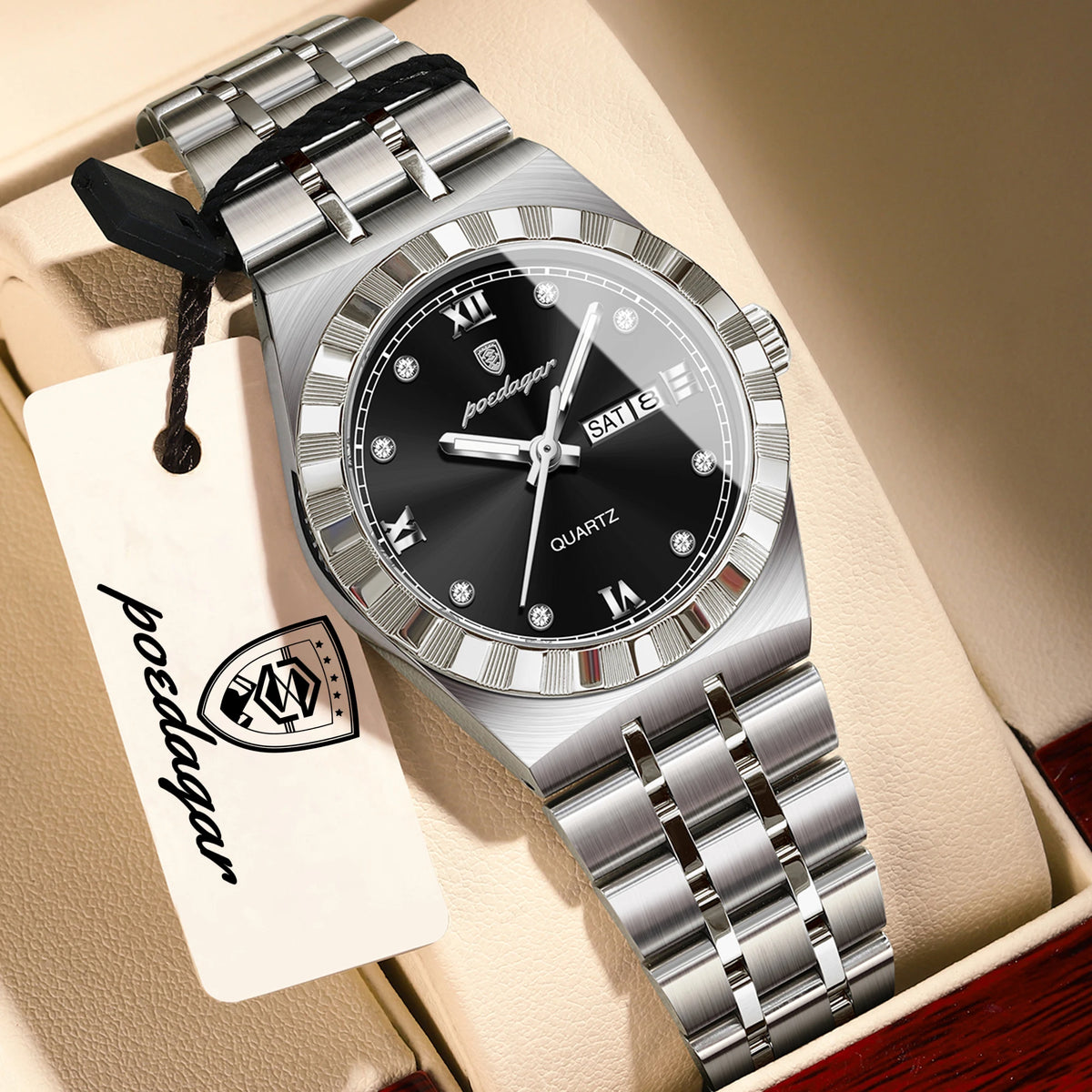 Reloj original y elegante para mujer POEDAGAR, luminoso, resistente al agua, con fecha y día de la semana, reloj de cuarzo para mujer de acero inoxidable a la moda