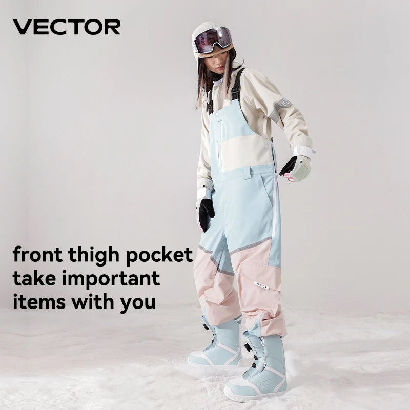 VECTOR-pantalones de esquí gruesos para hombre y mujer, monos rectos, mono, babero de esquí, impermeable, cálido, a prueba de viento, deportes al aire libre, Snowboard