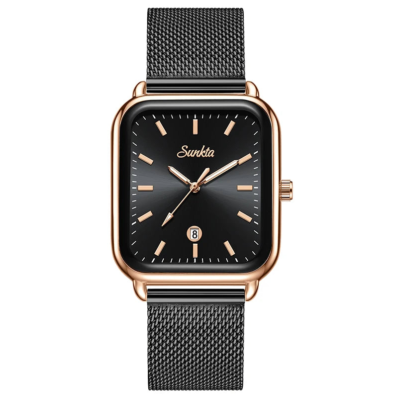 Reloj de lujo para mujer SUNKTA, esfera cuadrada, resistente al agua, con calendario, reloj de cuarzo elegante y de alta calidad para mujer.