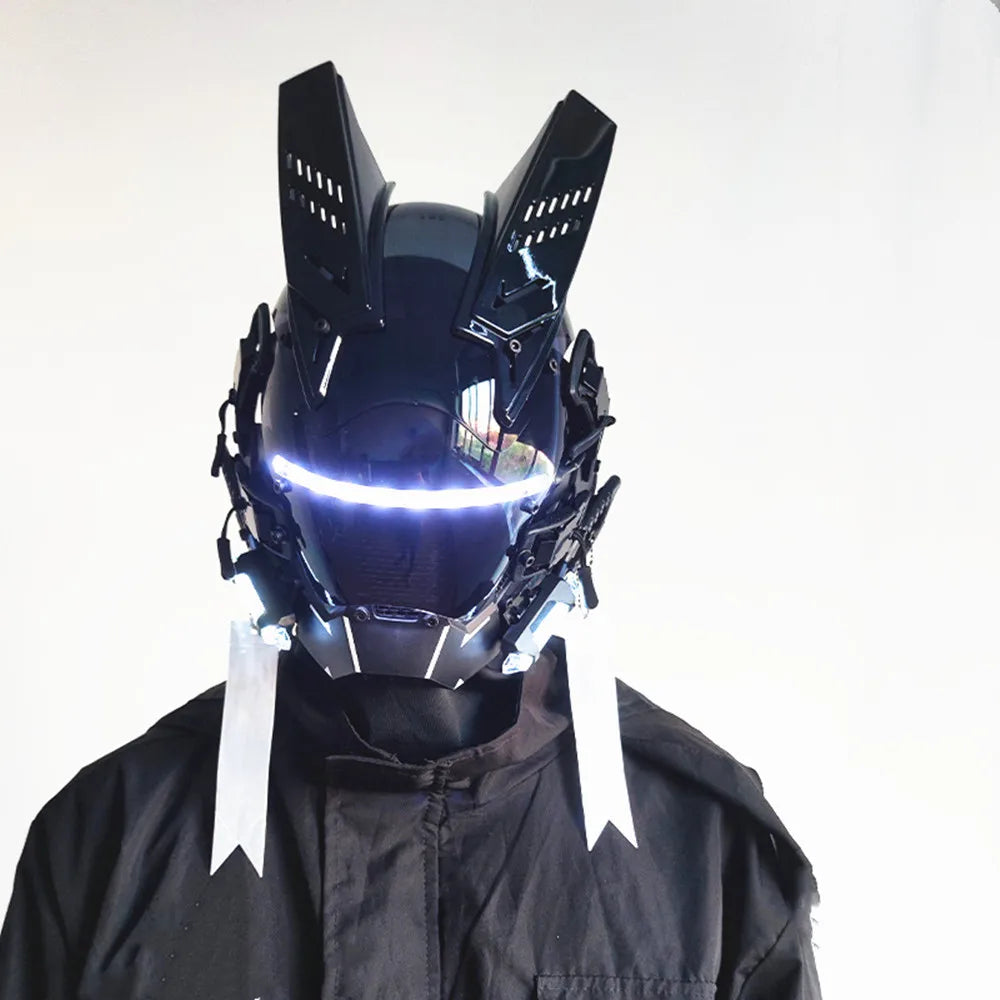 Máscara Cyber punk LED peinado trenza Halloween Navidad juego de rol casco fiesta regalo para adultos ﻿