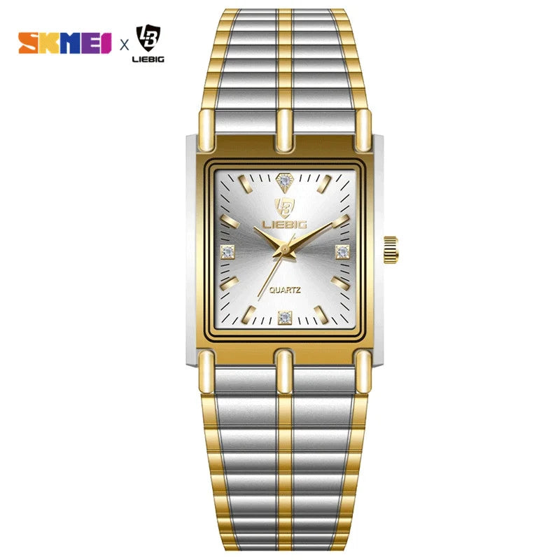 Relojes de pulsera LIEBIG Luxury de acero dorado, reloj de cuarzo para hombre y mujer, Relogio Masculino