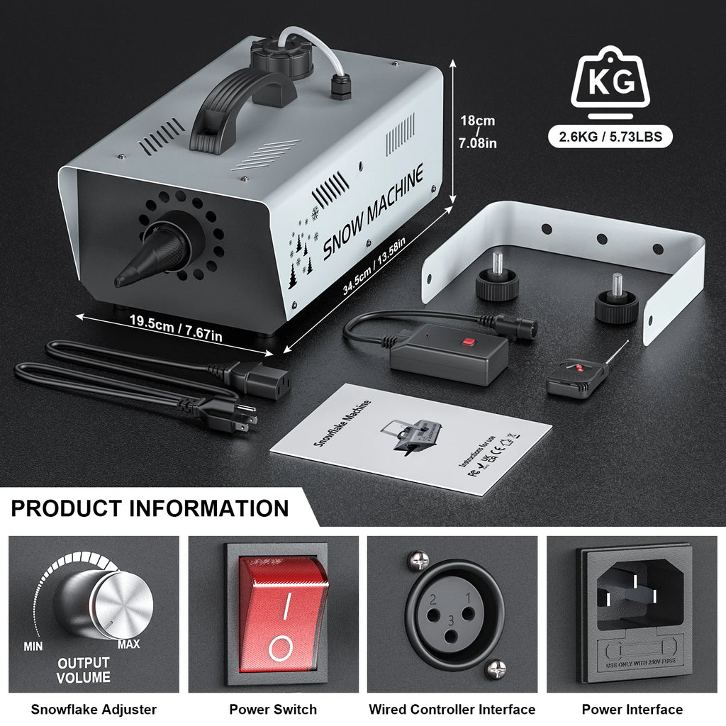 Máquina de nieve U'King de 1000W, máquina de nieve con Control remoto inalámbrico para interiores y exteriores, para fiesta de Navidad, boda, puesta en escena