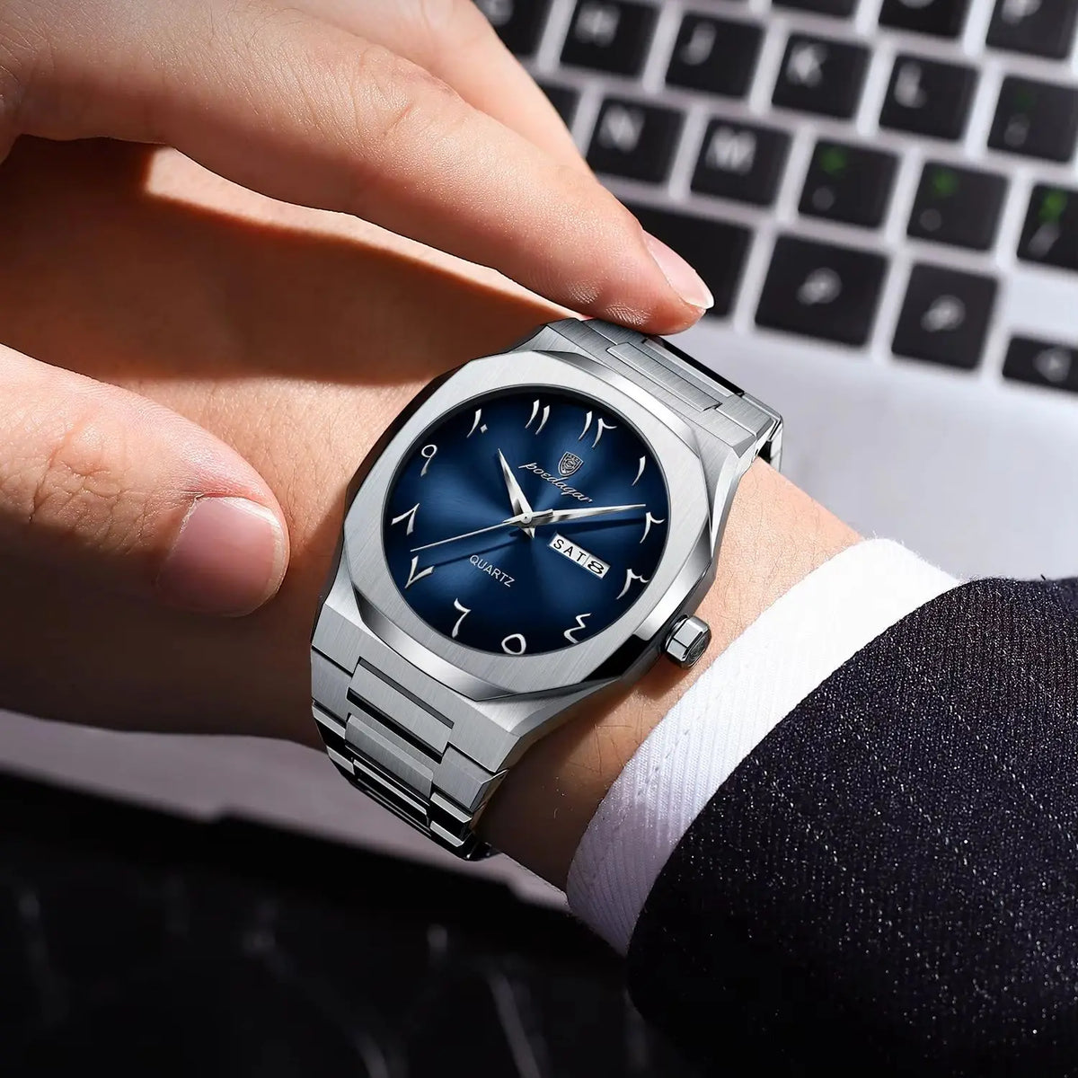 Reloj para hombre POEDAGAR original de cuarzo, resistente al agua, con fecha y día, estilo elegante, empresarial, de acero inoxidable
