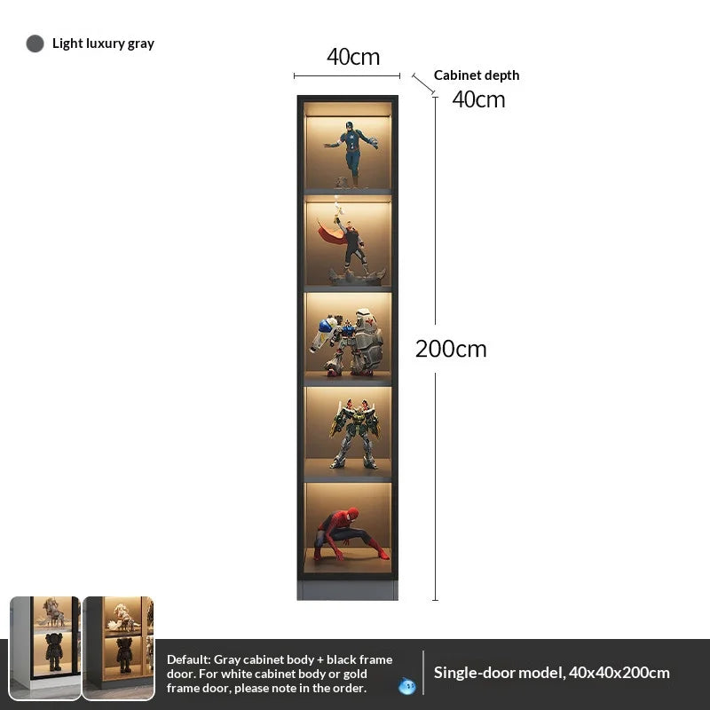 Vitrina para figuras personalizable, puerta de vidrio templado, luz LED, gran capacidad, almacenamiento por niveles, marco de aluminio, Eco Living