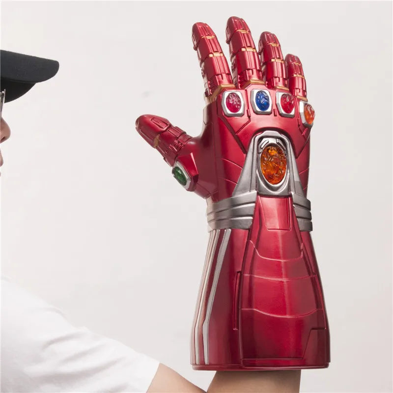Guante de Superhéroes de Los Vengadores, tejido 1:1, guantelete de Iron Man Thanos, guantes de Cosplay con luz LED, accesorio de Cosplay de película de Halloween
