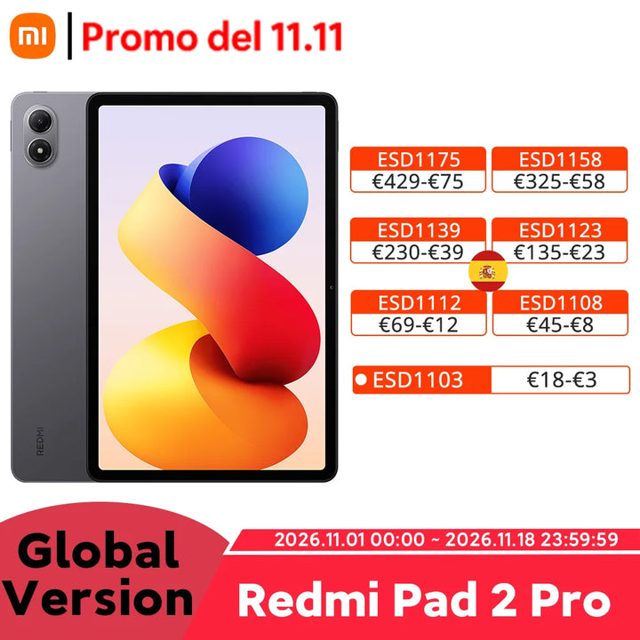 Versión global Redmi Pad 2 Pro Pantalla nítida de 12,1" y 2,5K Batería de gran capacidad de 12 000 mAh (típica) Procesador Snapdragon 7s Gen 4