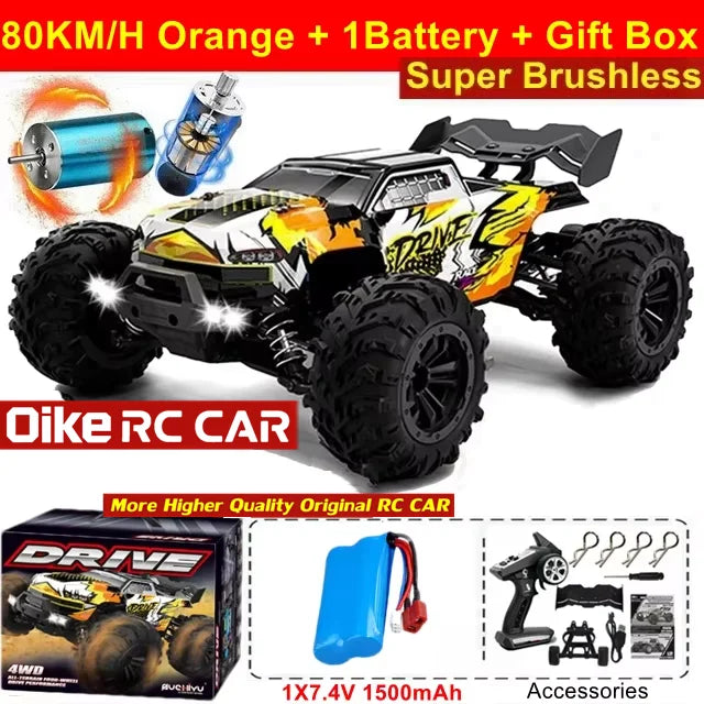 Coche teledirigido Oike 4WD 1:16 80 km/h super sin escobillas 50 km/h con escobillas, 4x4 todoterreno, camión de carreras de alta velocidad, buggy de juguete