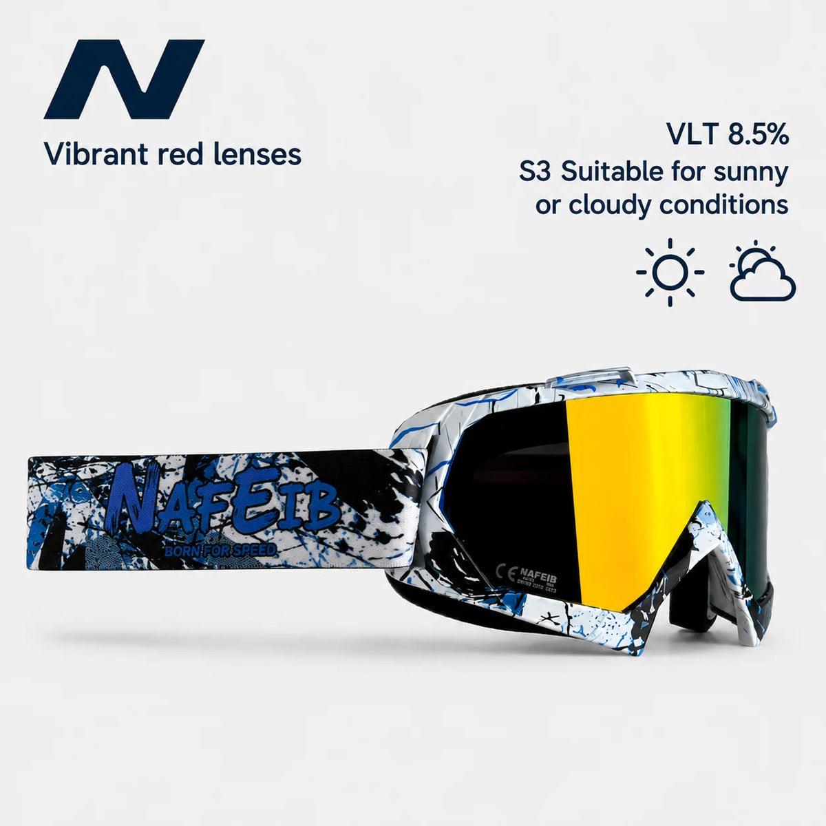 Gafas de Esquí, Aptas para Esquí y Snowboard, Gafas de Motociclismo para Todas las Estaciones, Equipadas con Lentes Anti-UV HD UV400