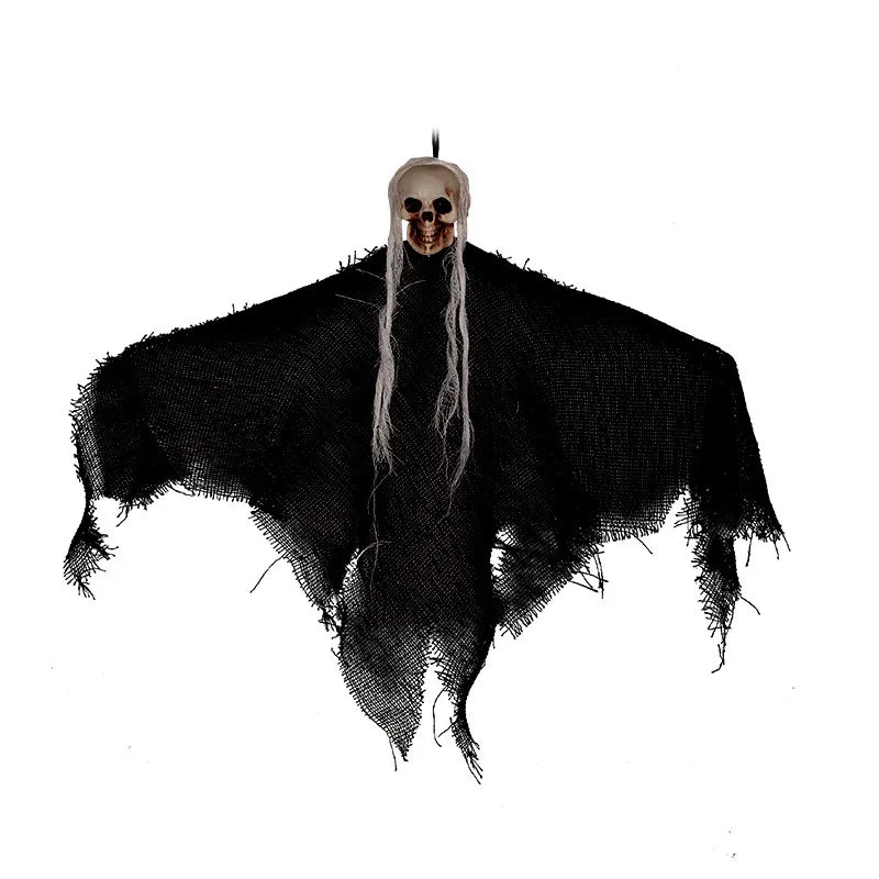 Accesorios de Halloween, decoración aterradora: esqueleto colgante, fantasma, calavera, cortina de gasa sangrienta para puerta, ideal para casas encantadas, bares, fiestas en interiores y exteriores.