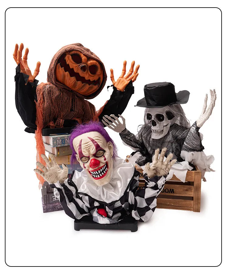 Venta directa de fábrica: esqueleto de payaso oscilante de 20,26 millones, calabaza, hombre fantasma, inducción eléctrica, brillo, sonido, atmósfera de terror de Halloween