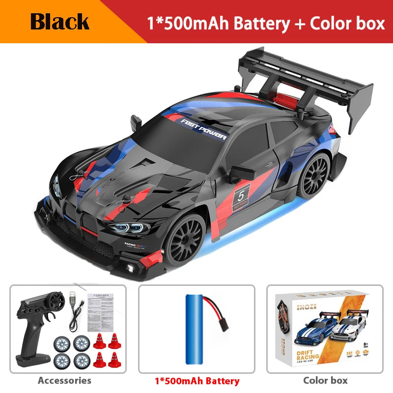 Coche de drift a control remoto 4WD, vehículo de carreras de alta velocidad con luces LED, radio de 2.4GHz, juguete de camioneta todoterreno 4x4 para niños
