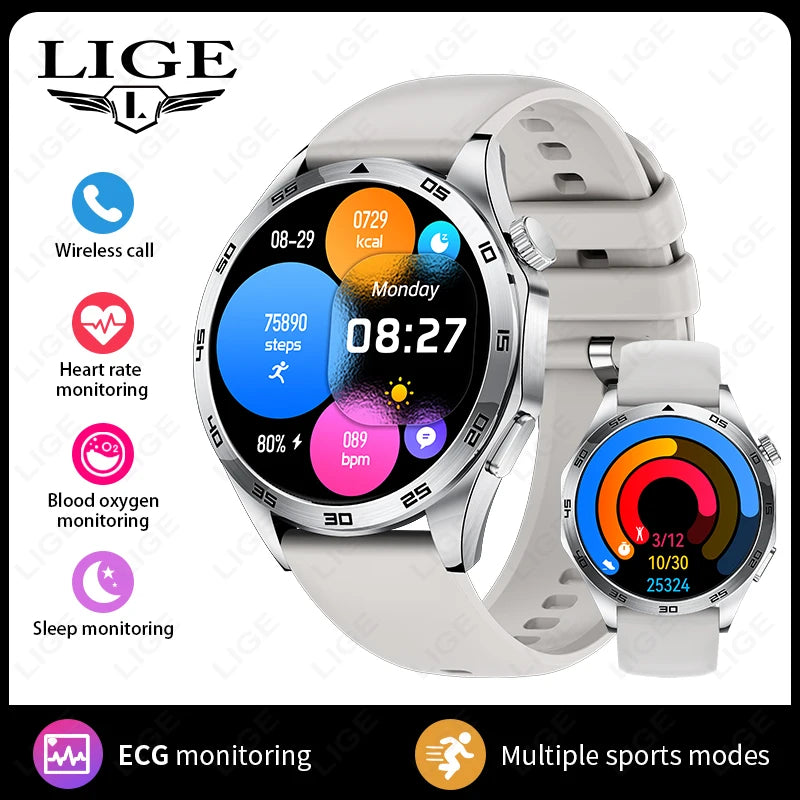 LIGE Smart Watch Men Women With Headphones Bluetooth Call GPS Tracker Heart Rate Health Waterproof SmartWatch 2026 New Watches
