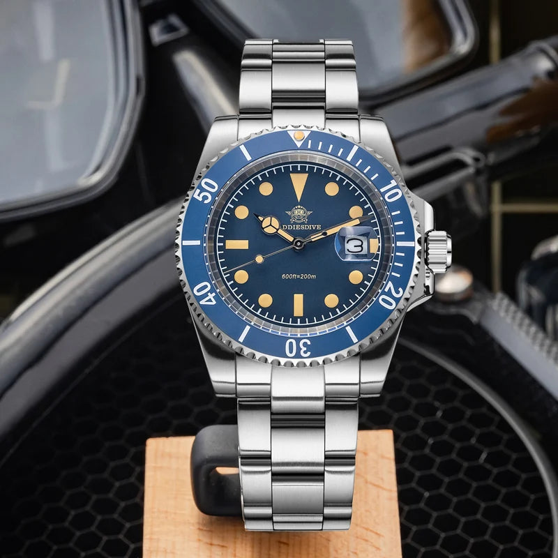 Reloj de cuarzo para hombre ADDIESDIVE de 41 mm, cristal mineral, resistencia al agua de 200 m, manecillas/marcadores luminosos, movimiento japonés, estilo ejecutivo