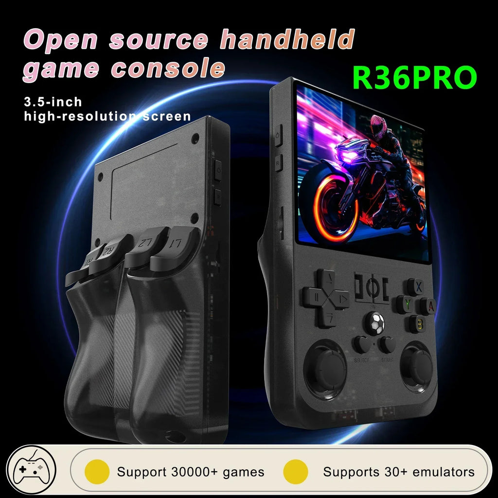 Consola de juegos portátil retro R36PRO, sistema Linux, pantalla IPS de 3,5 pulgadas, reproductor de video de bolsillo portátil, doble joystick, 64 GB 128 GB juegos