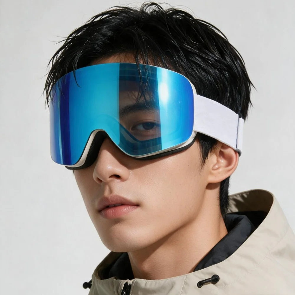 Gafas de esquí con doble capa antivaho, visión nítida HD, protección contra el viento y rayos UV400, compatibles con casco, ideales para deportes de invierno al aire libre.
