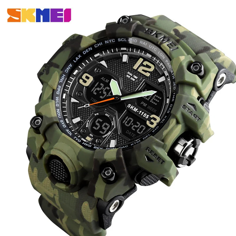 Reloj deportivo militar digital para hombre SKMEI 1155B, reloj deportivo con pantalla dual resistente al agua 5Bar, reloj de pulsera masculino