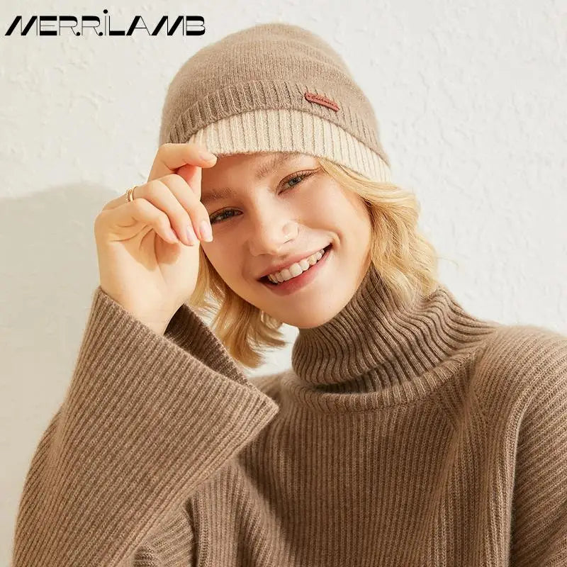 MERRILAMB-Sombrero de Cachemira para mujer, gorros gruesos y cálidos con orejeras, capucha, de punto, 100%