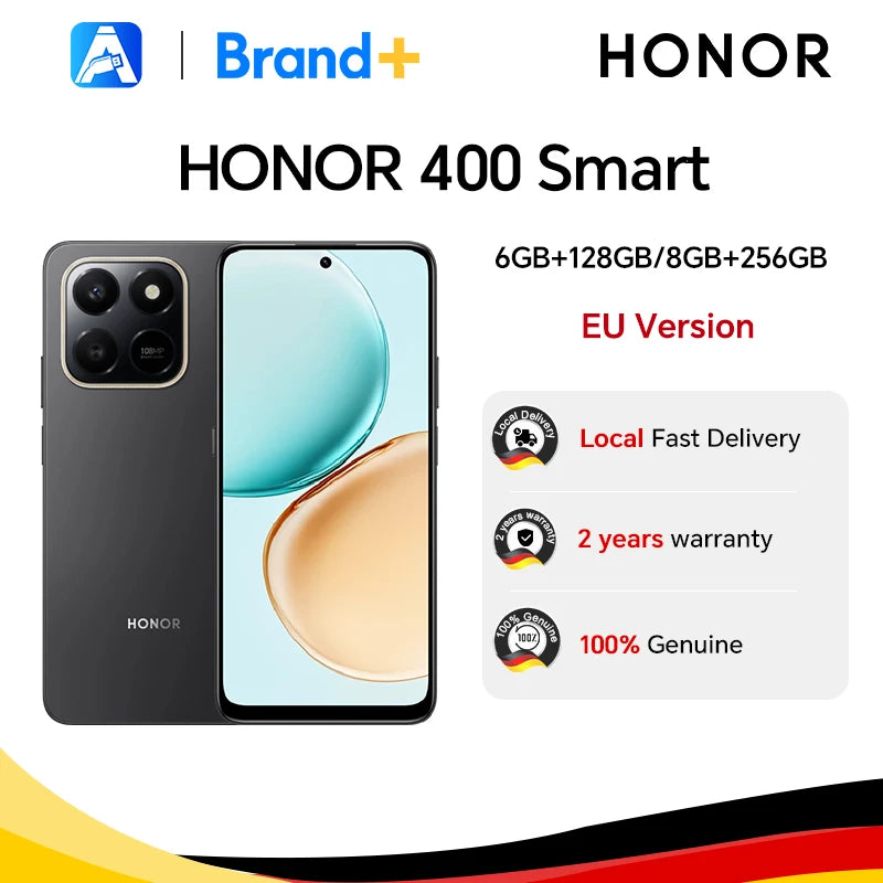 HONOR 400 Smart 4G, Smartphone 4G Versión UE, Cámara principal de 108 MP, Batería de 6500 mAh, Pantalla de 6,77 pulgadas a 120 Hz, Procesador Octa-core