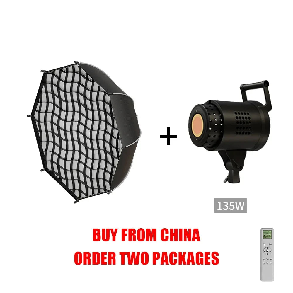 Lámpara LED de estudio para fotografía de 135 W, con sistema Bowens, para iluminación de video, con luz natural equilibrada, flash para retratos, accesorios de estudio, 3000-6000 K, 3 colores.