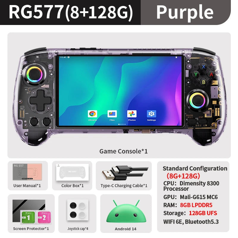 Consola de juegos portátil Anbernic RG557, 5.48'' AMOLED, Android 14, 5500mAH, reproductor de videojuegos portátil, compatible con streaming, WIFI, IA y Bluetooth