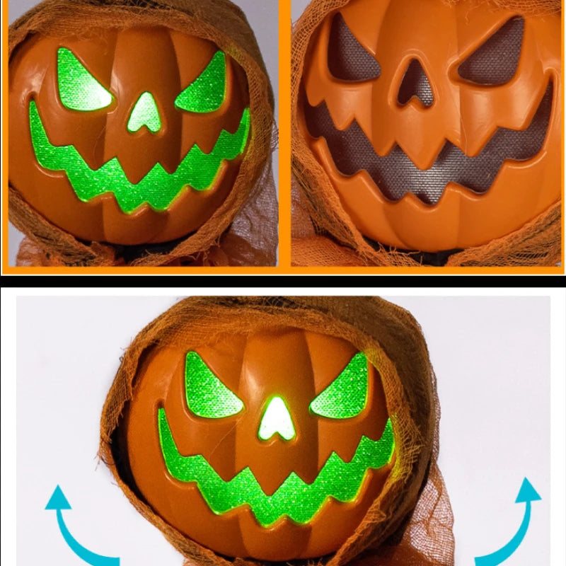 Decoración de Halloween: Calabaza Demonio Luminosa, Espantapájaros Colgante, Calabaza con Cabeza Giratoria, Decoración de Terror para el Hogar y Jardín