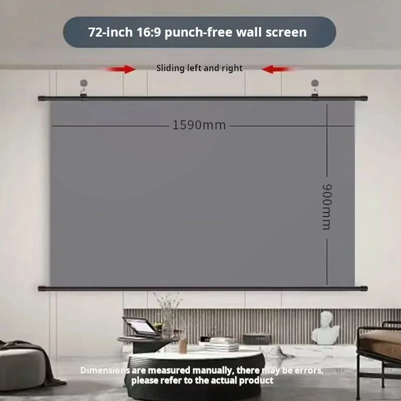 Pantalla de proyector gris 16:9 sin perforaciones, montaje en pared, 72 pulgadas