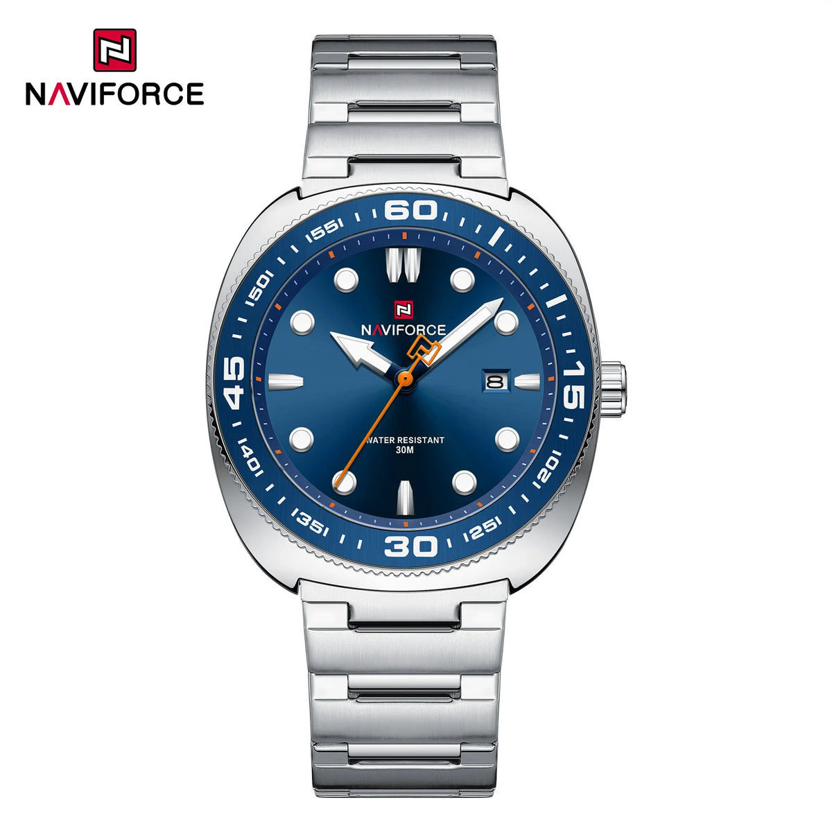 Reloj para hombre NAVIFORCE de lujo, estilo ejecutivo, con fechador, manecillas luminosas, correa de acero inoxidable, movimiento de cuarzo, reloj de marca a la moda