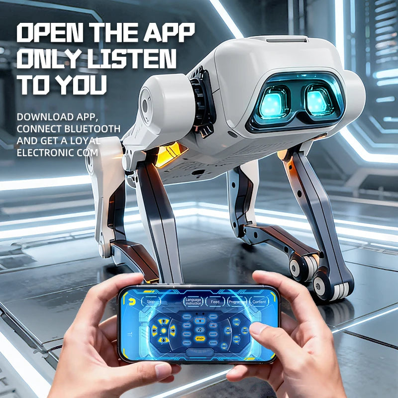Perro robot biónico inteligente con control remoto, juguete eléctrico para niños con control dual por voz y aplicación, regalo de Navidad