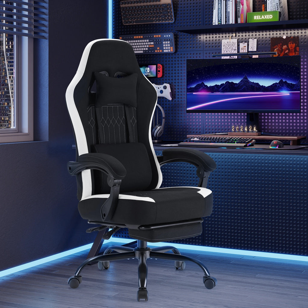 Silla de oficina ergonómica negra con reposacabezas y reposabrazos, respaldo alto