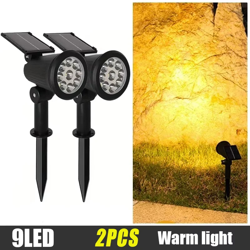 1/2 uds. Focos solares para exteriores, luz solar ajustable para paisajes, 9 LED RGB, impermeables, para árboles, jardín, estanque, patio y camino