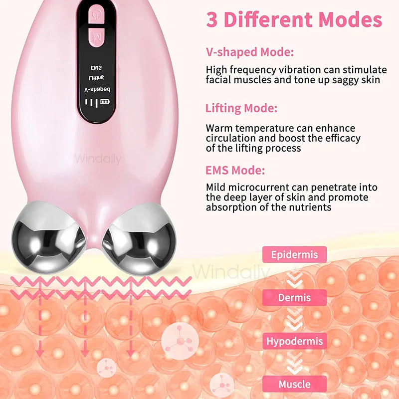 Rodillo masajeador Facial EMS, máquina de Estiramiento Facial de microcorriente, masajeador con rodillo Facial en V, rejuvenecimiento de la piel, dispositivo de belleza antiarrugas