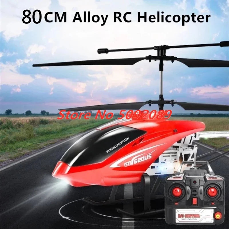 Helicóptero Eléctrico de Control Remoto de Aleación Súper Grande de 80 CM, 2.4G, 150M, Resistente a Impactos, con Iluminación LED y Motor Dual