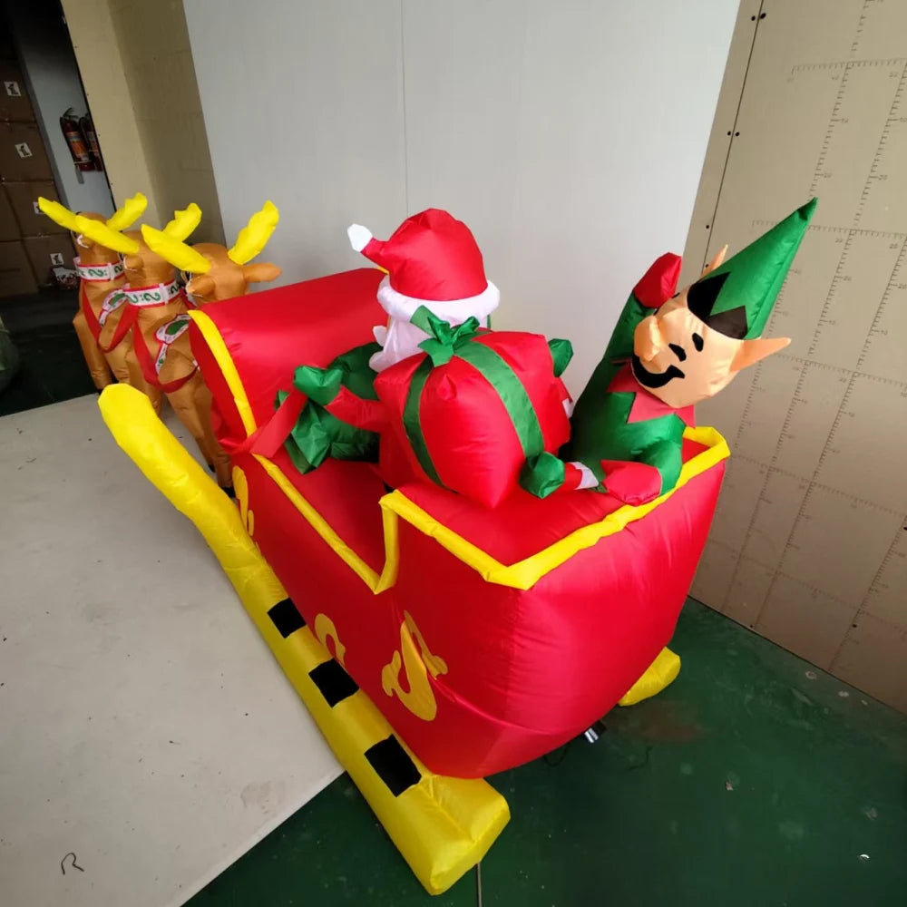 Trineo inflable Sanlu de Navidad de 3,7 M, Papá Noel, luces LED integradas, adorno, fiesta de Navidad, accesorios de decoración de jardín de Año Nuevo