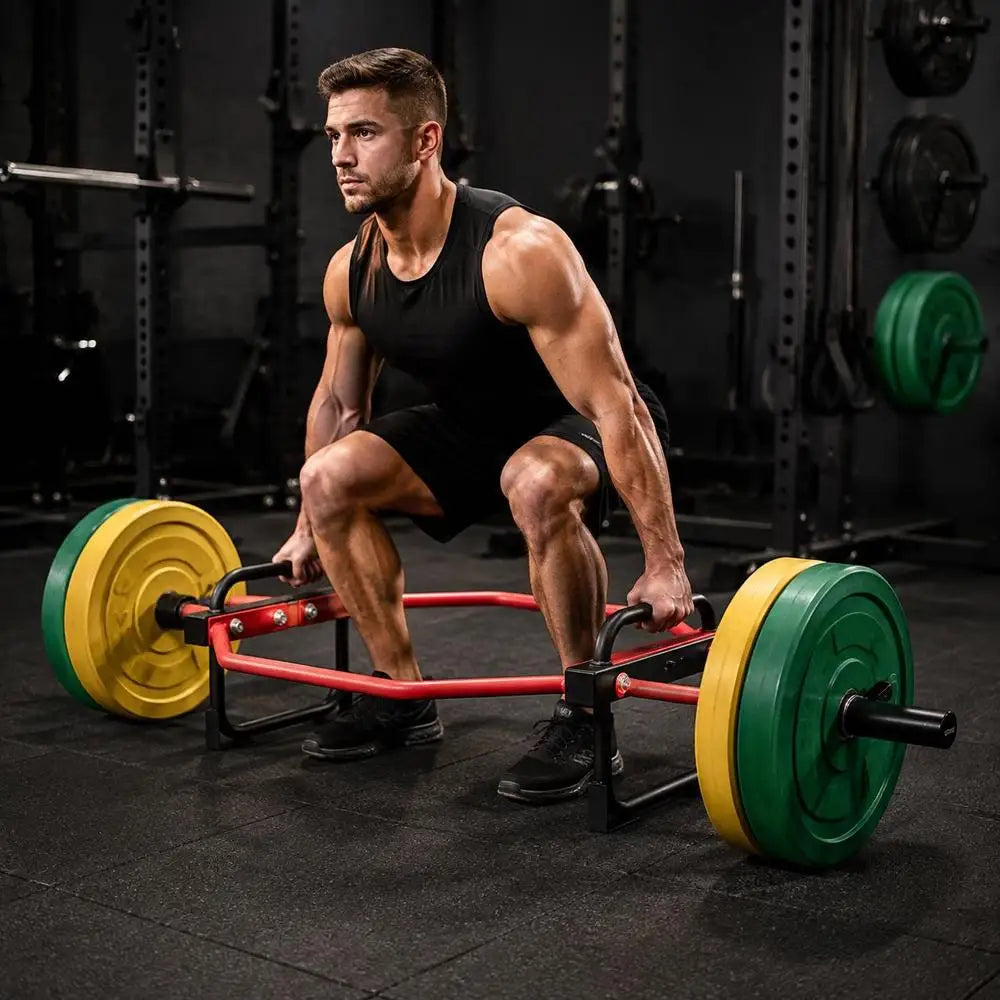 Barra hexagonal para ejercicios de sentadillas, peso muerto y press de hombros, con capacidad de 240 kg, ideal para el gimnasio en casa, 50 mm, color rojo.
