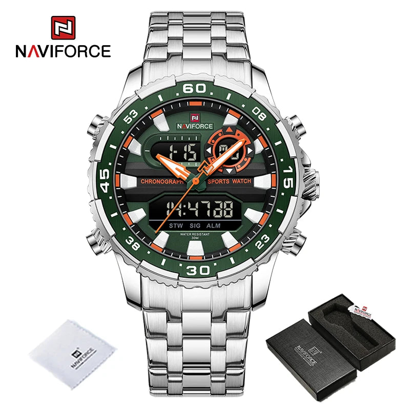 Relojes para hombre NAVIFORCE, marca de tendencia original, pantalla LCD analógica-digital de cuarzo, reloj para hombre, resistente al agua 30 m, luminoso, reloj de pulsera para hombre