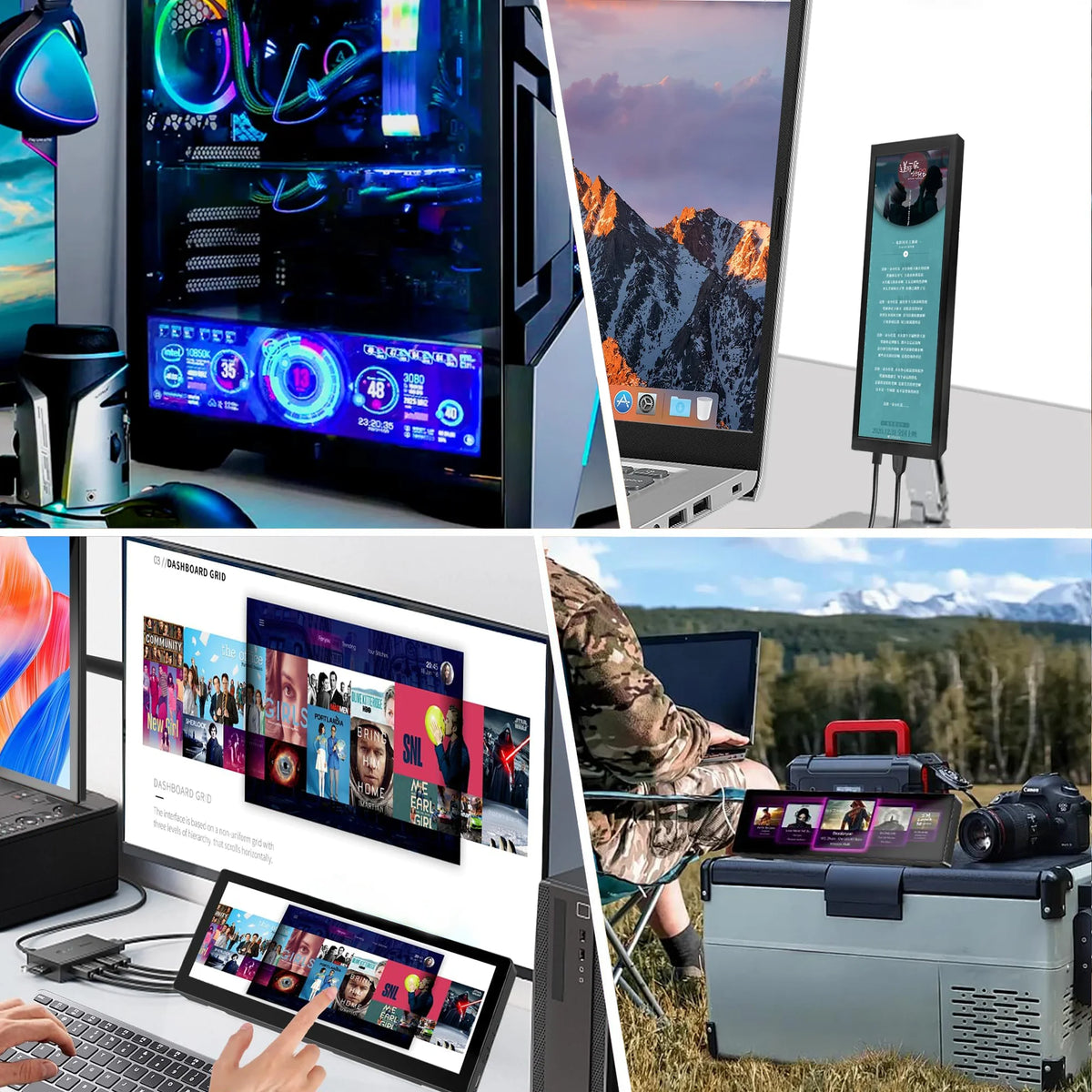 Monitor portátil de 11,3/7,84/8,8 pulgadas, pantalla de tira larga estirada, pantalla LCD IPS de 1920x440 para Raspberry Pi AIDA64 PC portátil