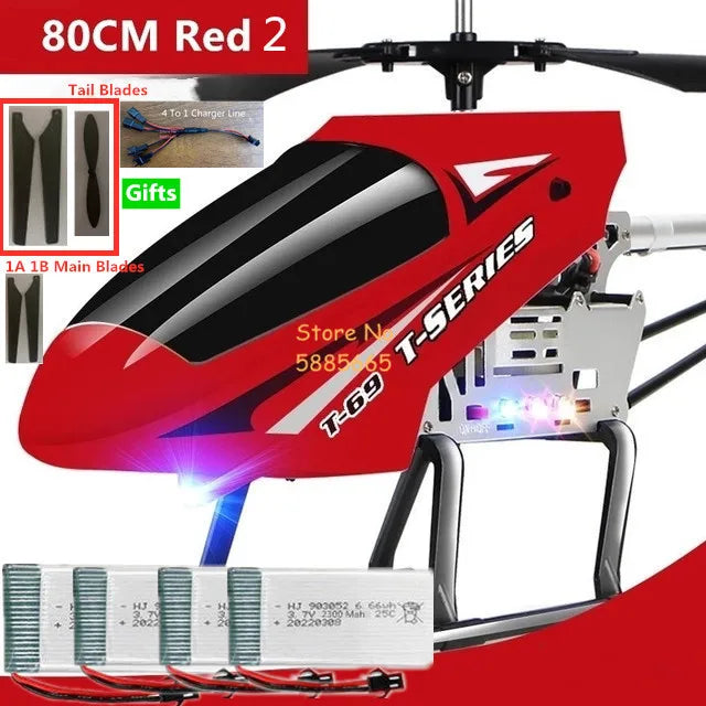 Helicóptero Eléctrico de Control Remoto de Aleación Súper Grande de 80 CM, 2.4G, 150M, Resistente a Impactos, con Iluminación LED y Motor Dual
