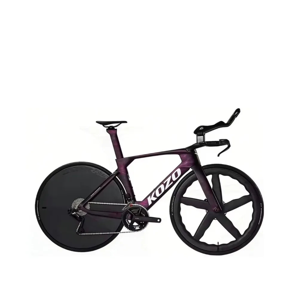 Bicicleta de carretera TT Racing de fibra de carbono, eléctrica, con cambios variables, frenos de doble disco y cuadro rígido