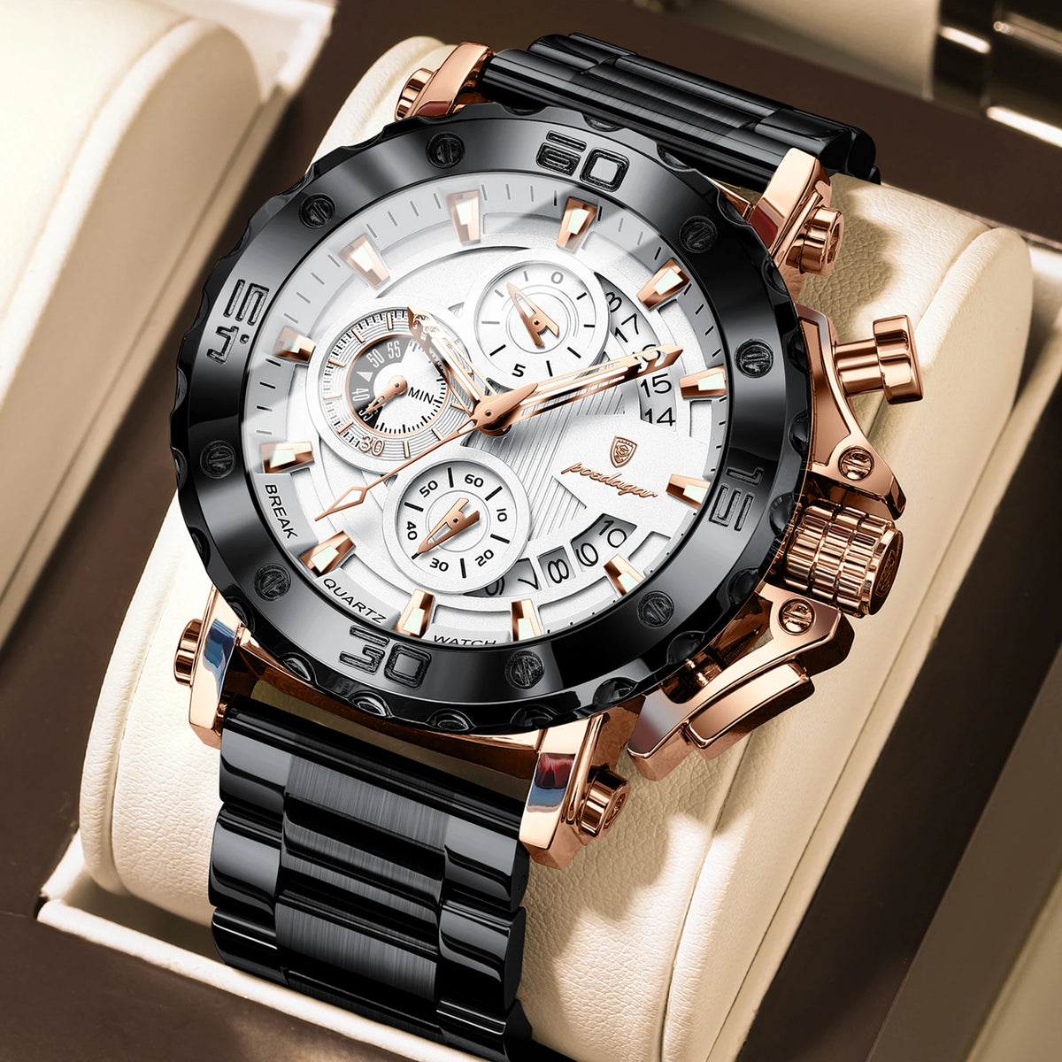 Reloj de lujo para hombre POEDAGAR, calendario, luminoso, resistente al agua, cronógrafo, de cuarzo, de acero inoxidable, reloj de moda para hombre, regalo, reloj masculino