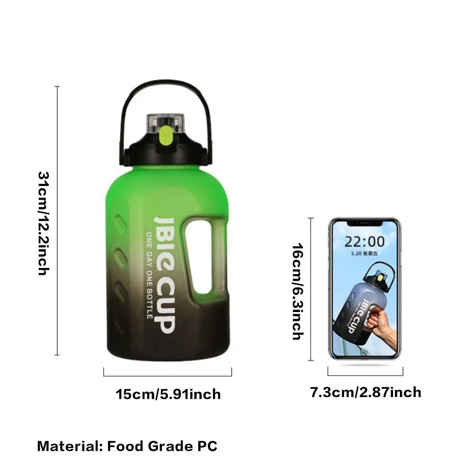 Botella de agua deportiva de 3 litros con asa, gran capacidad, Fitness con hervidor degradado de escala, botella de agua portátil de plástico para exteriores