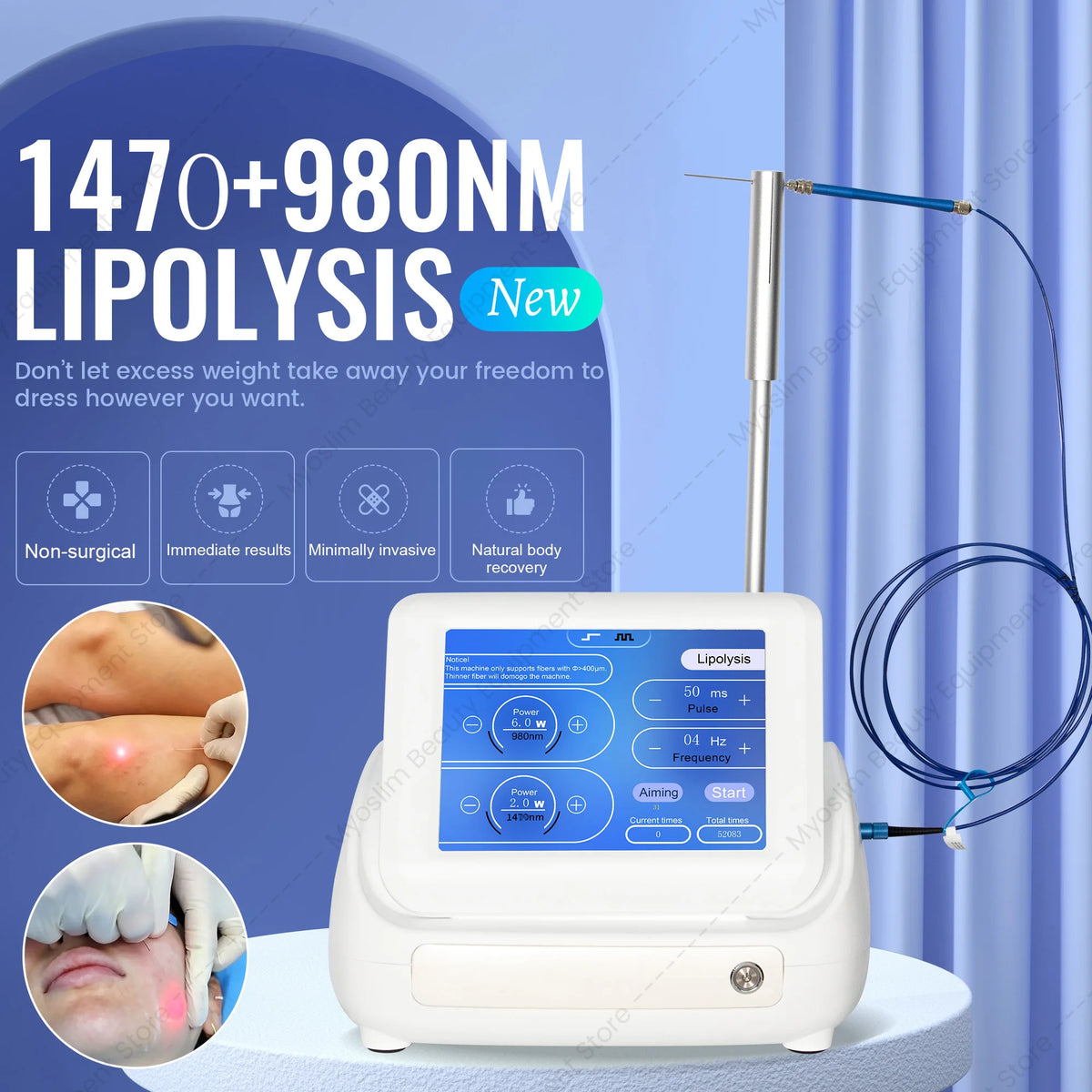 Máquina de lipólisis con endolasa láser 980+1470nm |   Disolución de grasa con fibra óptica, contorno corporal, tensado de la piel, eliminación vascular
