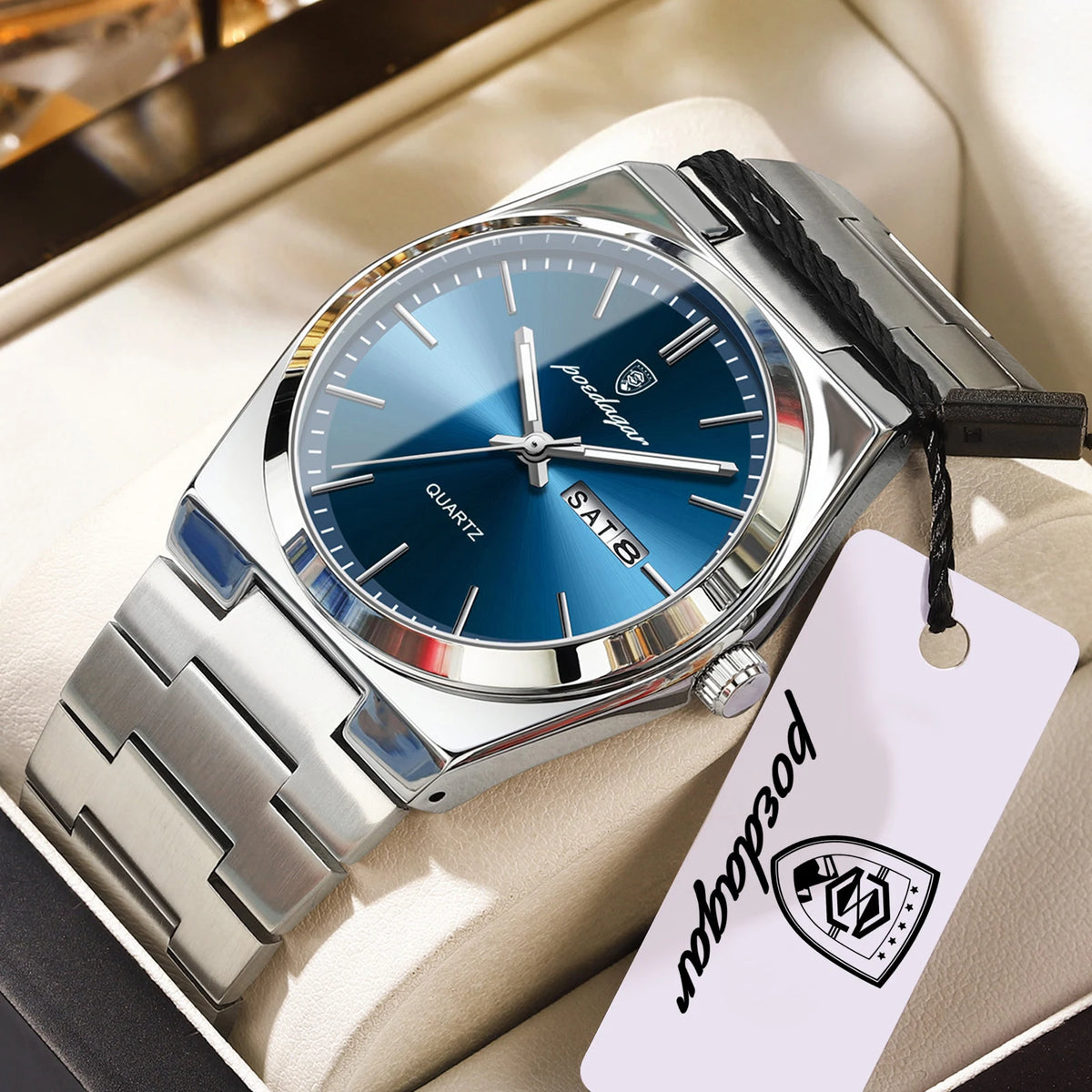 Reloj de hombre de negocios POEDAGAR, resistente al agua, luminoso, con fecha y semana, reloj de cuarzo elegante de acero inoxidable para hombre