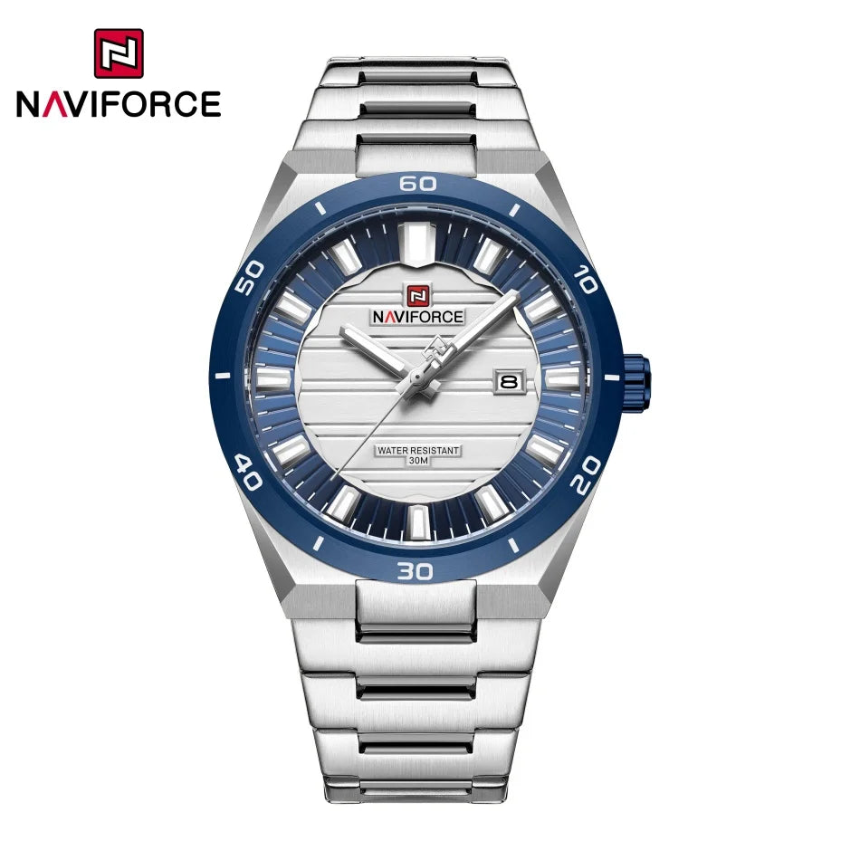 Reloj de cuarzo para hombre NAVIFORCE, original, resistente al agua, reloj de pulsera para hombre, correa de acero, cuarzo, visualización de fecha, luminoso, reloj de moda para hombre