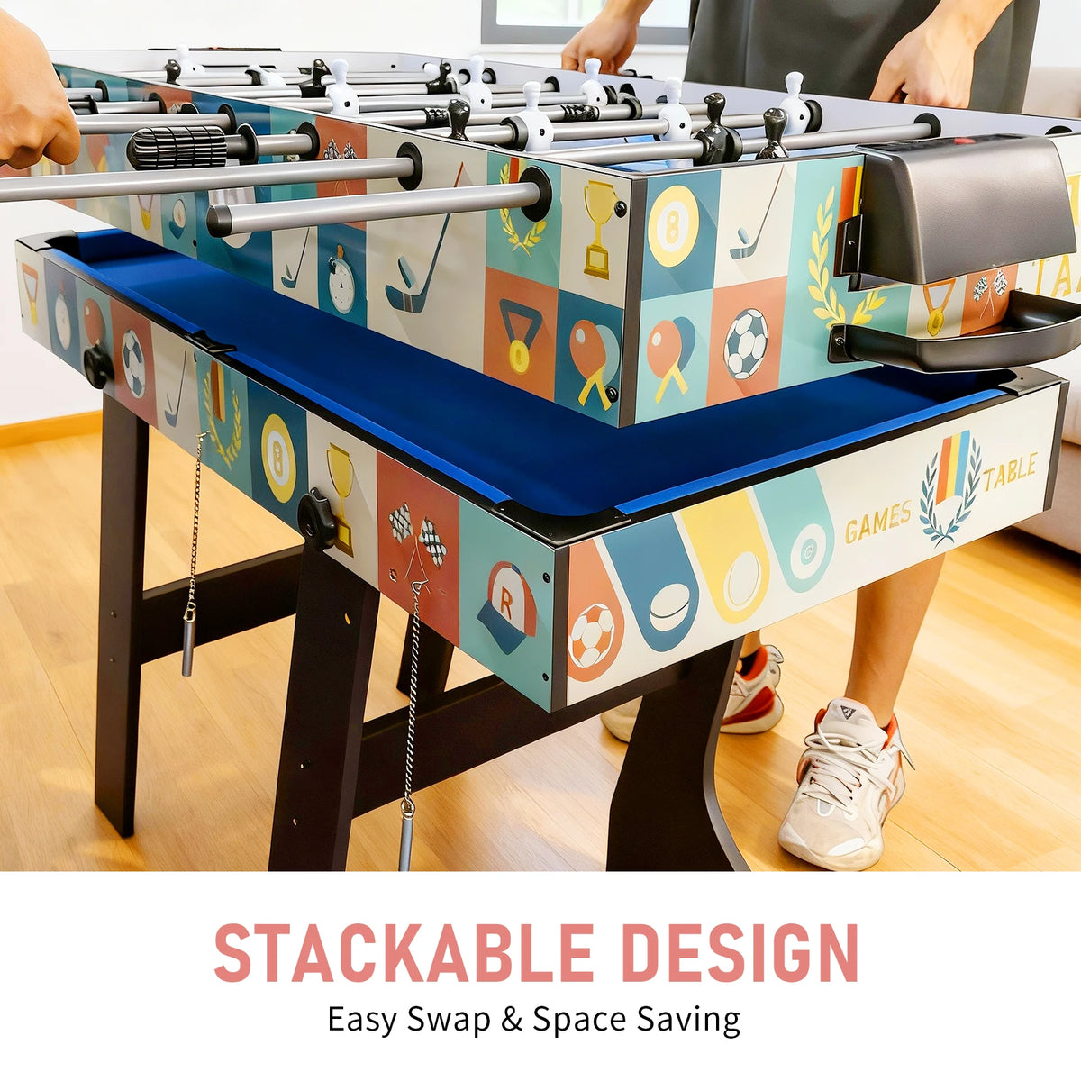 HLC 4-in-1 multi-game Table, Integrating Foosball, Billiards, Ping-Pong and Air Hockey, Ideal for Adults and Children, It Is the best light