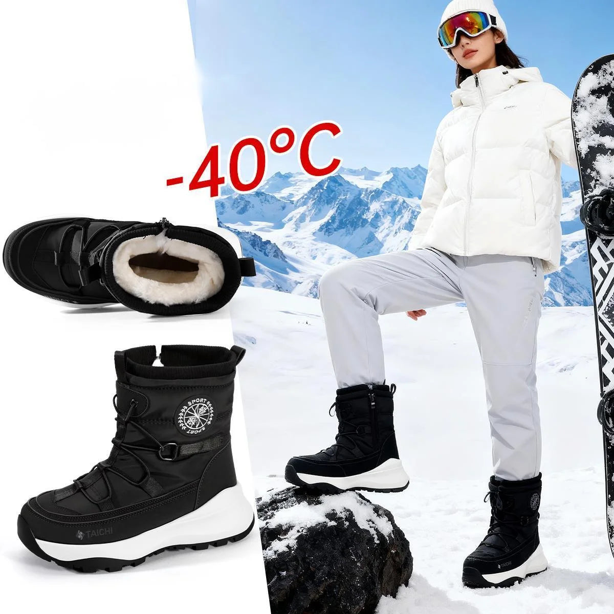 Botas de invierno 2026 para mujer y hombre, botas de nieve cálidas con suela gruesa de felpa, impermeables, antideslizantes, resistentes al viento, para viajes al aire libre y esquí.