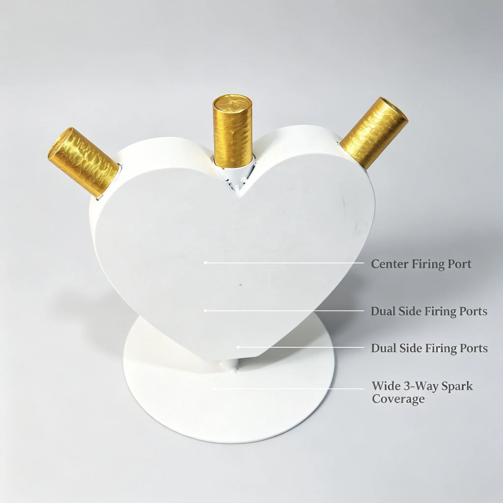 Máquina de chispas frías con forma de corazón, fuente con control remoto, equipo pirotécnico blanco para fiestas, eventos, espectáculos, escenarios de bodas y celebraciones.